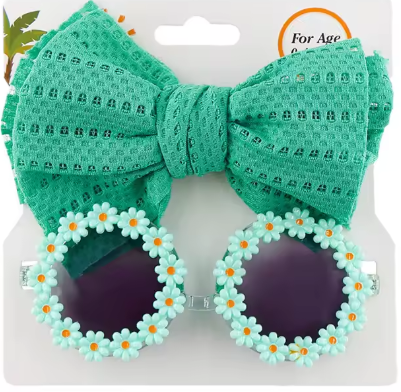 Eboo Flower Sunglasses with Bow Headband Set for Kids and Toddlers, Perfect for Summer Parties and Costumes