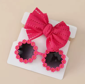 Eboo Flower Sunglasses with Bow Headband Set for Kids and Toddlers, Perfect for Summer Parties and Costumes