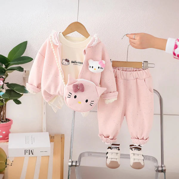 Eboo Girls Embroidered Sweatshirt With T-Shirt, Pants & Bag Sets