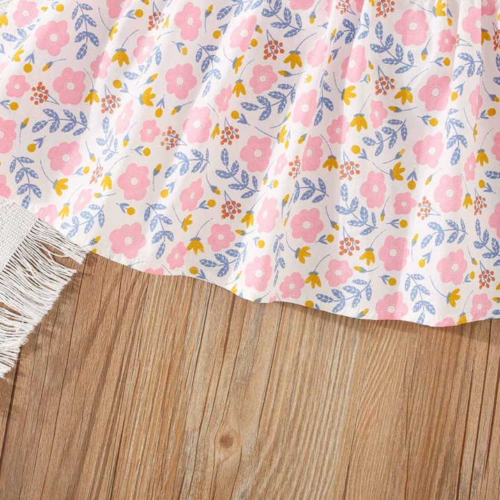 Eboo Baby Girl Summer Flower Printed Bowknot Dress (PINK).