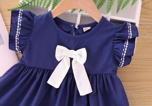 Eboo cotton dress Ruffle Ribbon Blue Cute Summer Dress