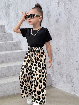 Eboo leopard print short sleeve suit girls round neck short