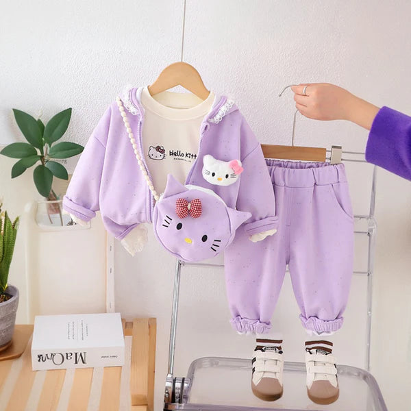 Eboo Girls Embroidered Sweatshirt With T-Shirt, Pants & Bag Sets