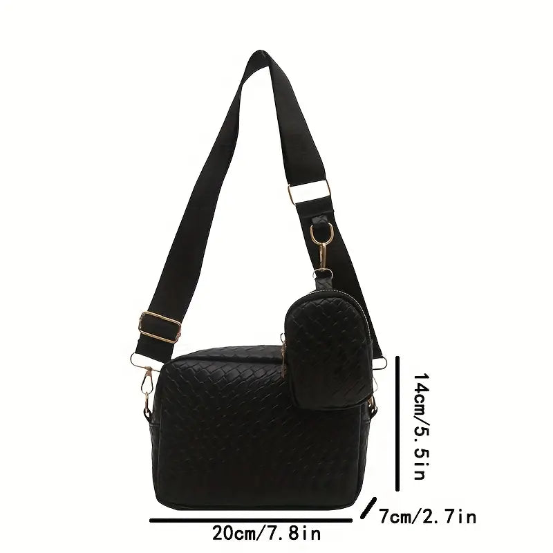 Eboo Woven Texture Crossbody Bag with Detachable Coin Purse