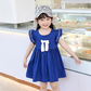 Eboo 100% soft cotton Kids dress Ruffle Ribbon Blue Cute Summer clothes