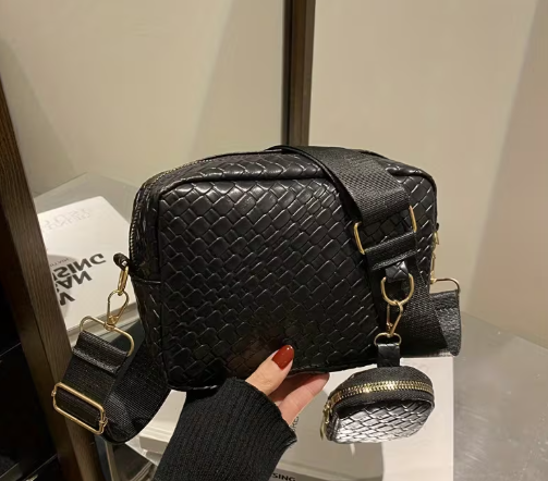 Eboo Woven Texture Crossbody Bag with Detachable Coin Purse