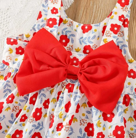 Eboo Toddler Baby Girl Summer Sleeveless Flying Sleeve Printed Bowknot Dress