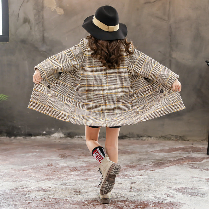 Eboo Classic Checkered Long Winter Coat (Brown)