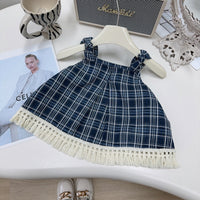 Eboo Girls Korean Summer Plaid Vest Wide Leg Pants 2pcs Outfits