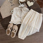 Eboo Girl's Princess Style Set Summer New Children Baby Casual Hollow Lace T-shirt+Pants 2pcs Suit