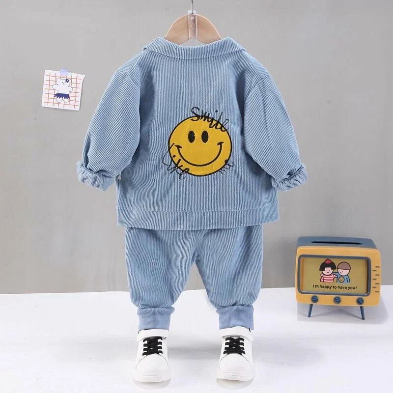 Baby Boy’s Smiley Corduroy Jacket & Pants Set