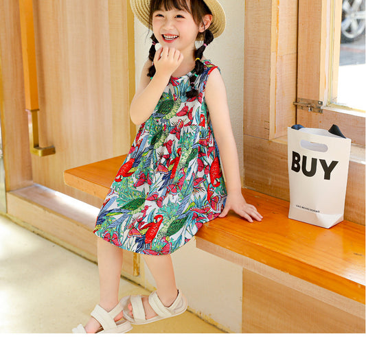 Eboo Summer Girls Dress Sleeveless Printed Skirt Fashion Girls Beachwear Kids Party Princess Dresses