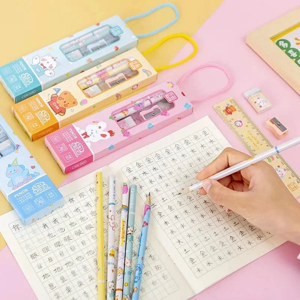 5Pcs/Box Stationery Sets Pencil Eraser Sharpener Ruler