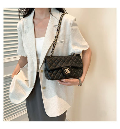 Eboo Elegant Quilted Flap Shoulder Bag with Gold-Tone Chain Strap