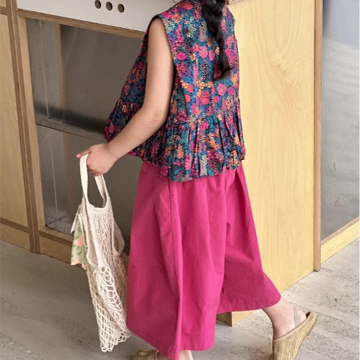 Eboo Stylish Baby Girl 2PCS Set Floral Printed shirt and Solid Soft Wide Leg Pant Girl Outfit
