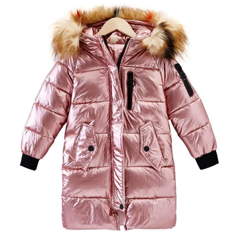 Eboo Kids Metallic Winter Fur Hood Coat Warm & Stylish Puffer Jacket (Pink)