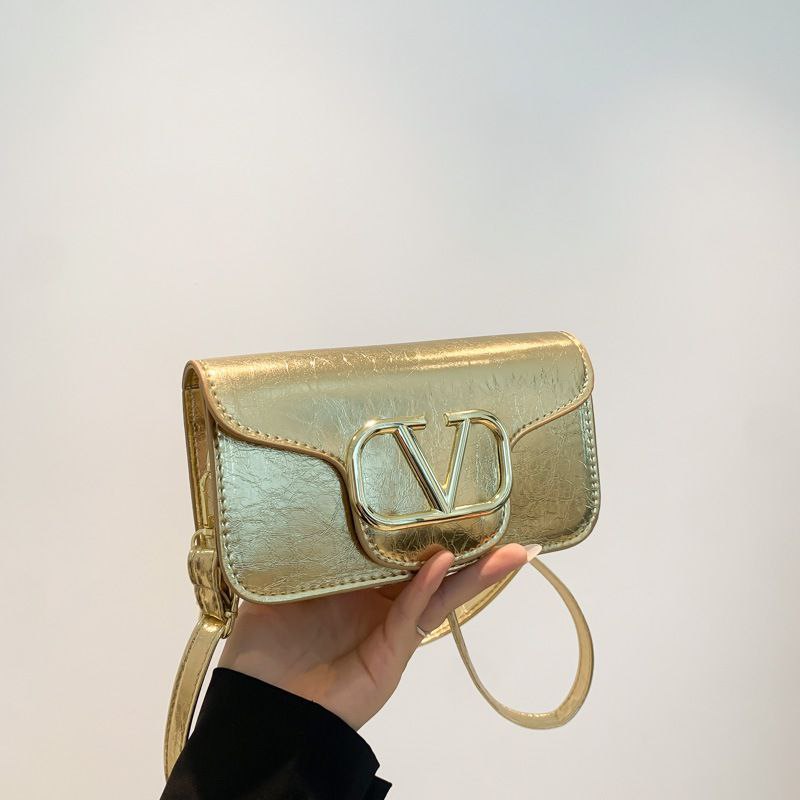 Eboo Luxe Metallic V-Logo Mini Crossbody Bag with Magnetic Flap