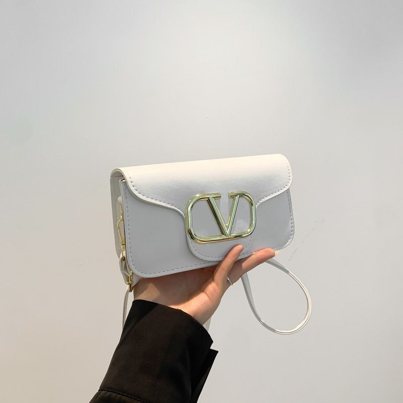 Eboo Luxe Metallic V-Logo Mini Crossbody Bag with Magnetic Flap