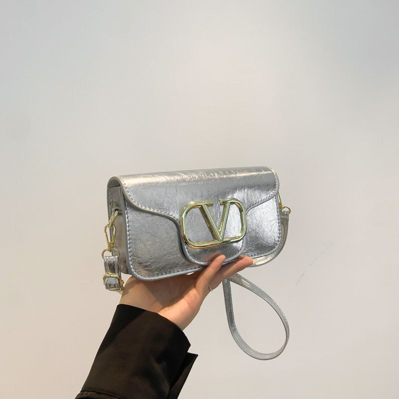 Eboo Luxe Metallic V-Logo Mini Crossbody Bag with Magnetic Flap