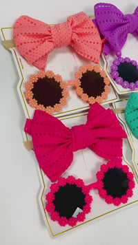 Eboo Flower Sunglasses with Bow Headband Set for Kids and Toddlers, Perfect for Summer Parties and Costumes