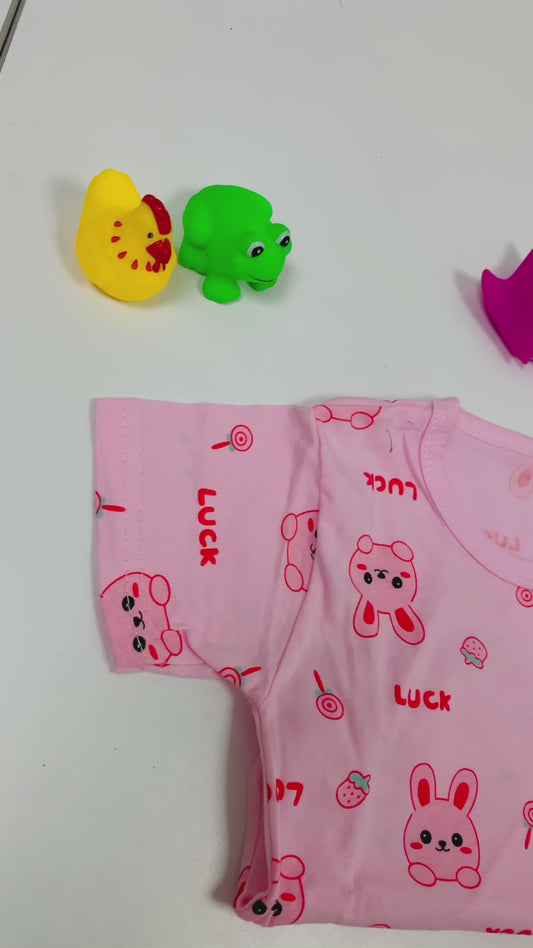 Eboo Girls Printed Round Neck T-shirt With Shorts - Clothing Set