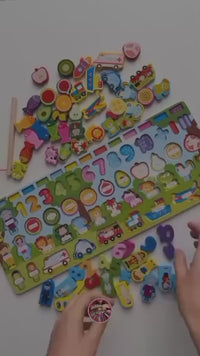 Wooden Learning Toy with Letters, Numbers, & Shapes