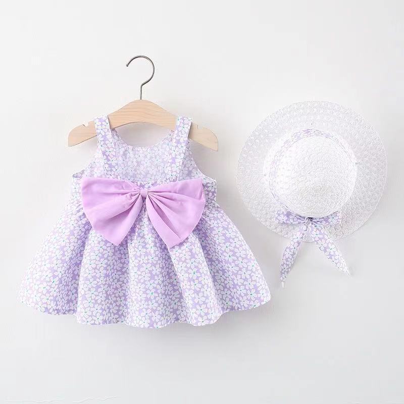 Eboo Toddler Baby Girl Summer Sleeveless Flying Sleeve Printed Bowknot Dress