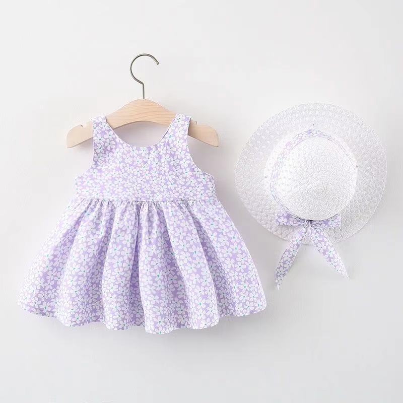Eboo Toddler Baby Girl Summer Sleeveless Flying Sleeve Printed Bowknot Dress