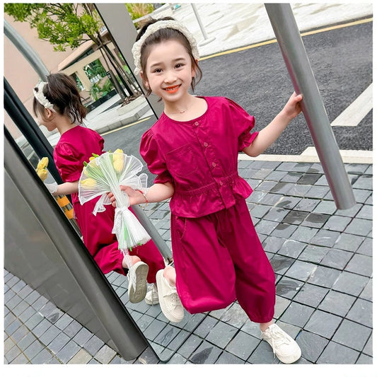 Eboo Girls summer clothes red stylish 2- Piece Elegant outfit