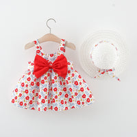 Eboo Baby Girl Summer Flower Printed Bowknot Dress (RED)