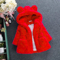 Eboo Girls Winter Warm Hooded Faux Fur Jacket with Cute Ear Design (Red)