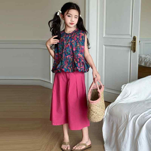 Eboo Stylish 2PCS Set Floral shirt and Soft Wide Leg Pant Outfit