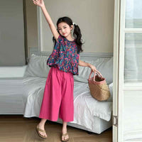 Eboo Stylish 2PCS Set Floral shirt and Soft Wide Leg Pant Outfit