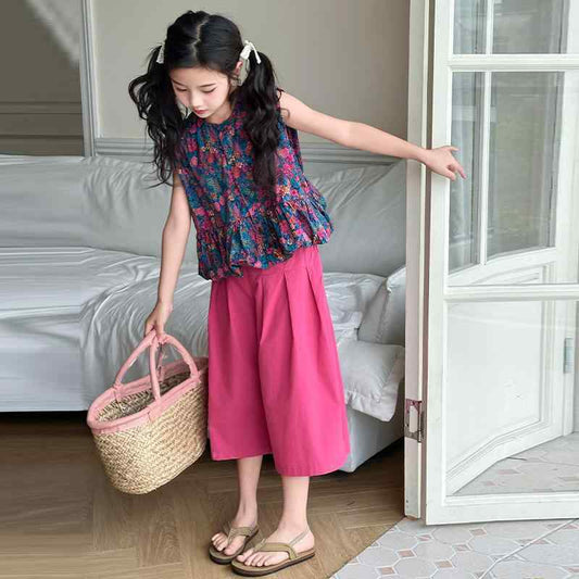 Eboo Stylish 2PCS Set Floral shirt and Soft Wide Leg Pant Outfit