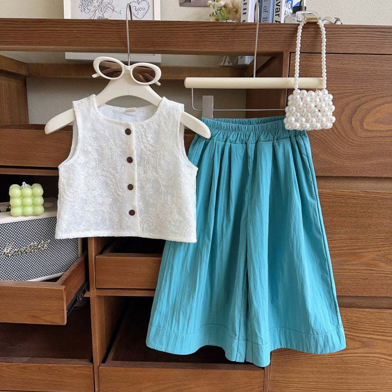 Eboo Girls Sleeveless Suit Summer Girls Vest Trousers Two Piece Suit
