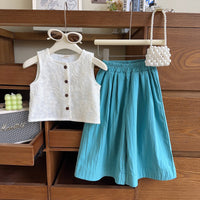 Eboo Girls Sleeveless Suit Summer Girls Vest Trousers Two Piece Suit (0375)