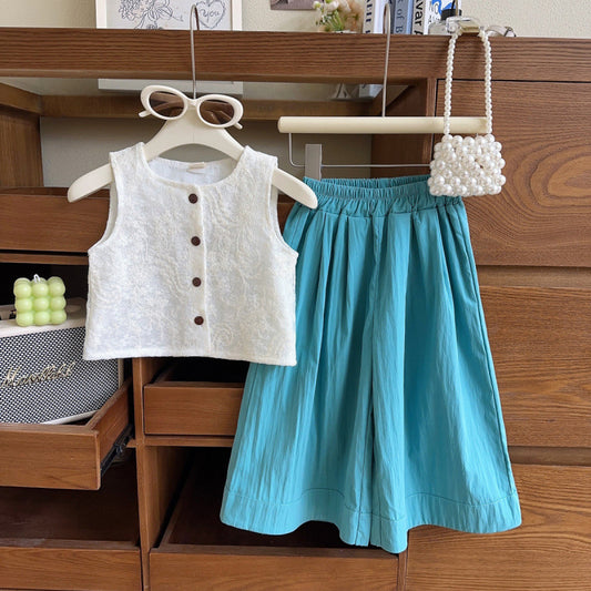 Eboo Girls Sleeveless Suit Summer Girls Vest Trousers Two Piece Suit
