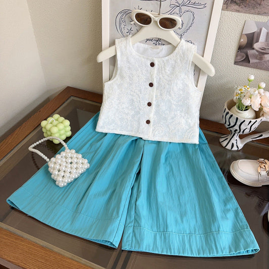 Eboo Girls Sleeveless Suit Summer Girls Vest Trousers Two Piece Suit