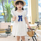 Eboo 100% Cotton Plain White and Blue Bow Summer Dress