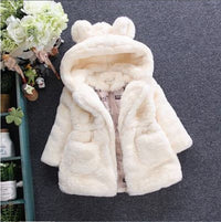 Eboo Girls Winter Warm Hooded Faux Fur Jacket with Cute Ear Design (White)