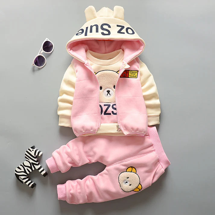 Baby Girl’s 3-Piece Set – Pink Hoodie, Vest & Pants 4 Winters
