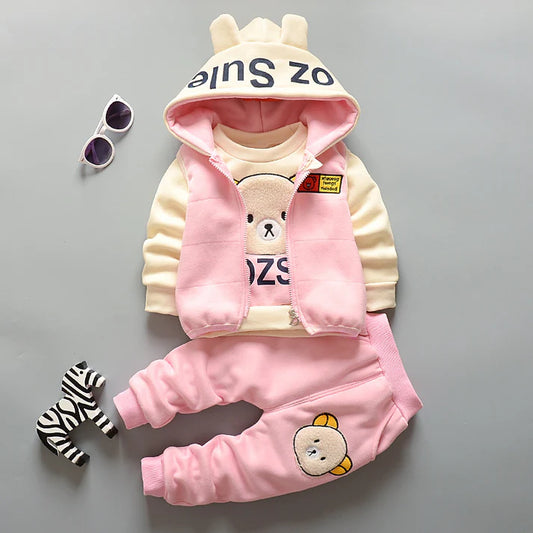 Baby Girl’s 3-Piece Set – Pink Hoodie, Vest & Pants 4 Winters