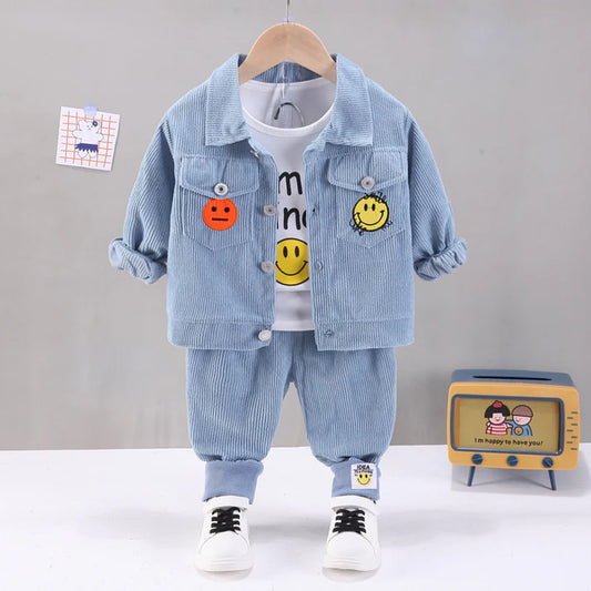 Baby Boy’s Smiley Corduroy Jacket & Pants Set