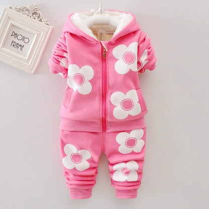 Eboo  Winter Girl’s Pink Floral Hoodie and Sweatpants Set
