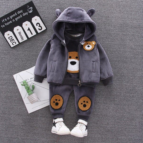 Baby Boy’s 3-Piece Bear Fleece Grey Set